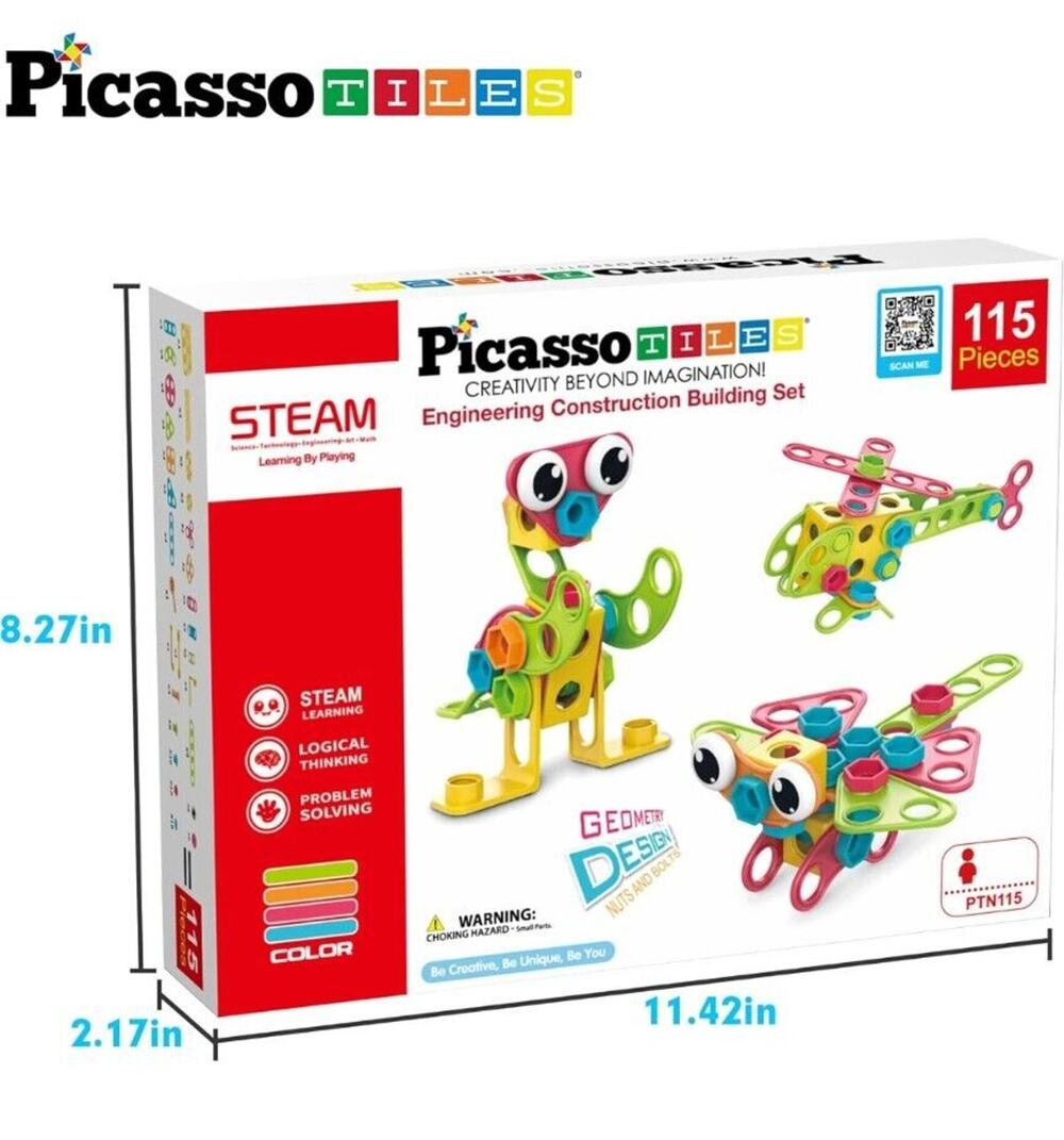 Picasso Tiles 115 Piece Building Blocks Set Kids STEM Toy Construction NEW